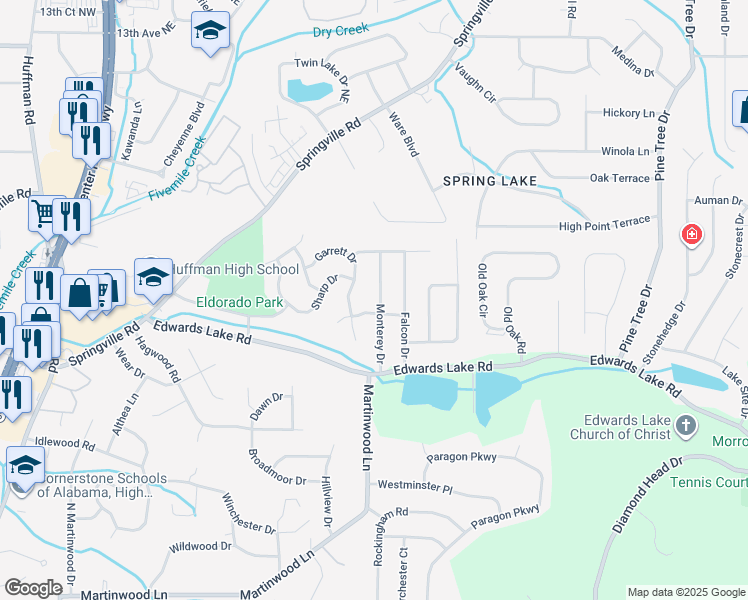 map of restaurants, bars, coffee shops, grocery stores, and more near 1108 Crown Drive in Birmingham
