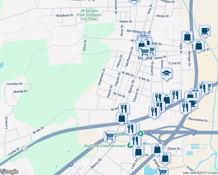 map of restaurants, bars, coffee shops, grocery stores, and more near 1100 Hamm Street in Oxford