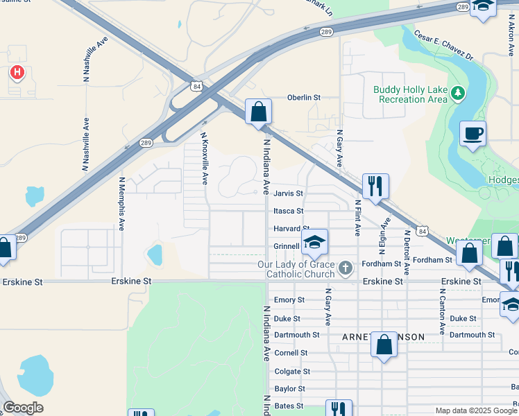 map of restaurants, bars, coffee shops, grocery stores, and more near 3416 Itasca Street in Lubbock