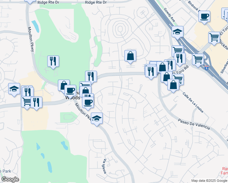map of restaurants, bars, coffee shops, grocery stores, and more near 24171 Calle Aragon in Laguna Woods