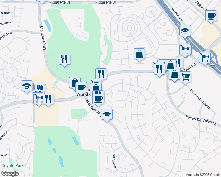 map of restaurants, bars, coffee shops, grocery stores, and more near 956 Calle Aragon in Laguna Woods