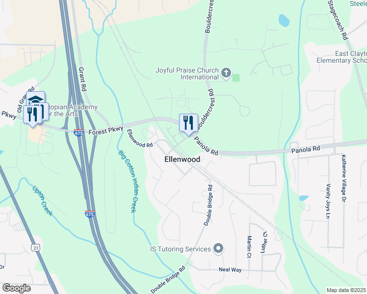 map of restaurants, bars, coffee shops, grocery stores, and more near 5262 Bouldercrest Road in Ellenwood
