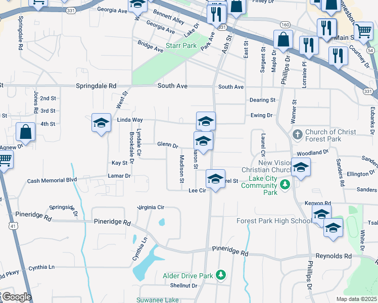 map of restaurants, bars, coffee shops, grocery stores, and more near 5278 Madison Street in Forest Park