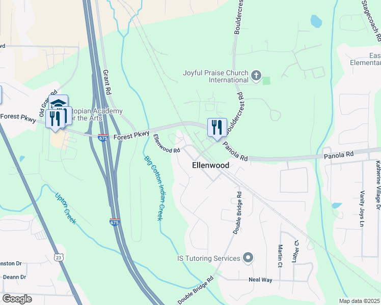map of restaurants, bars, coffee shops, grocery stores, and more near 3094 Jonesboro Street in Ellenwood