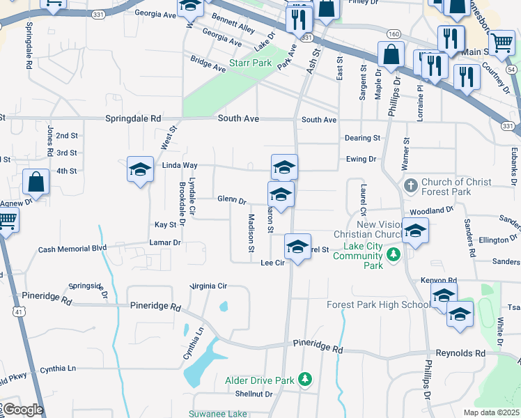 map of restaurants, bars, coffee shops, grocery stores, and more near 5278 Madison Street in Forest Park