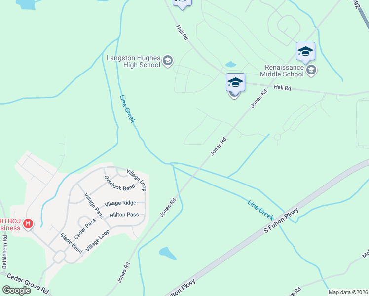 map of restaurants, bars, coffee shops, grocery stores, and more near 284 Jones Road in Fairburn