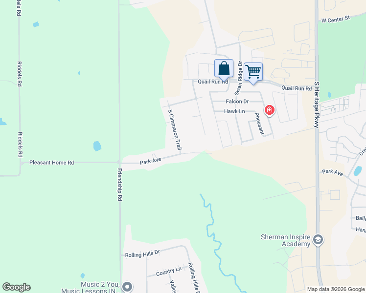 map of restaurants, bars, coffee shops, grocery stores, and more near 4805 Park Avenue in Sherman