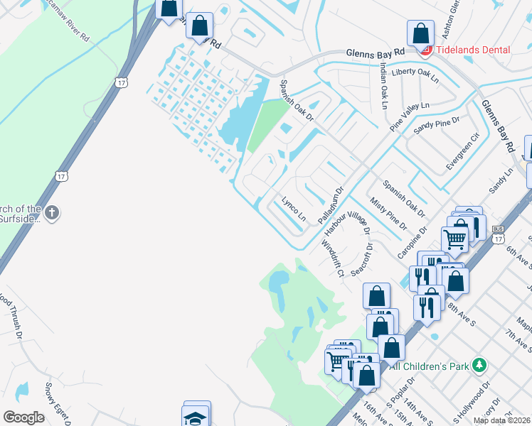 map of restaurants, bars, coffee shops, grocery stores, and more near 214 Palladium Drive in Myrtle Beach