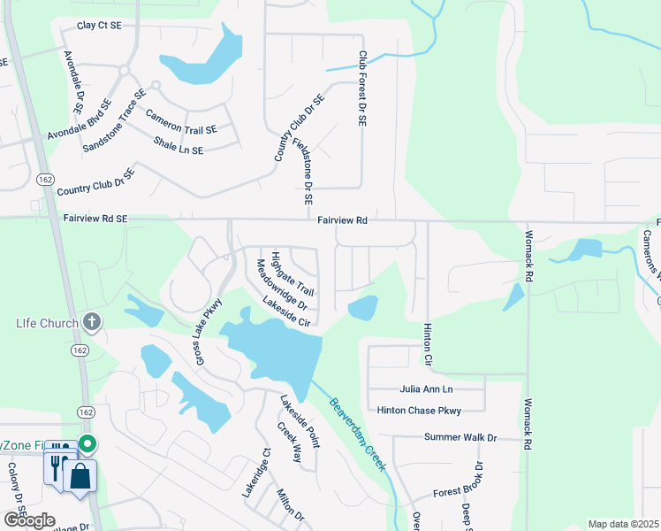 map of restaurants, bars, coffee shops, grocery stores, and more near 100 Fieldview Lane in Covington