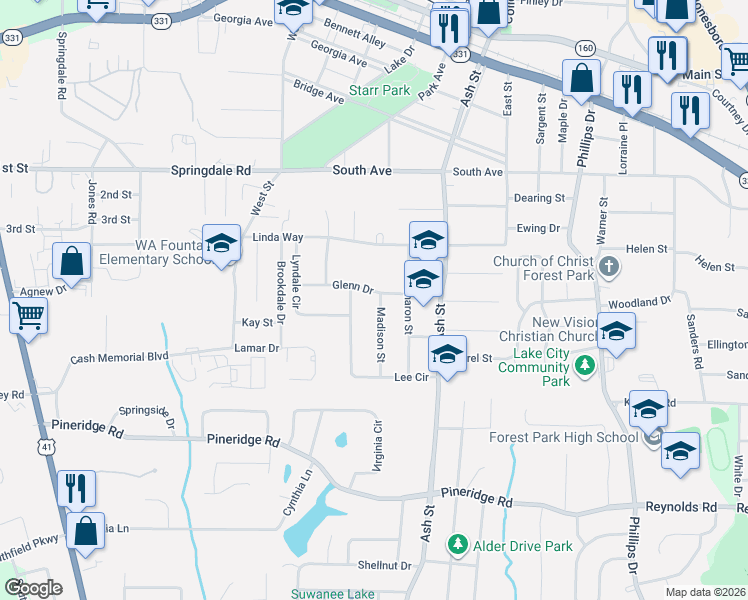 map of restaurants, bars, coffee shops, grocery stores, and more near 5278 Madison Street in Forest Park