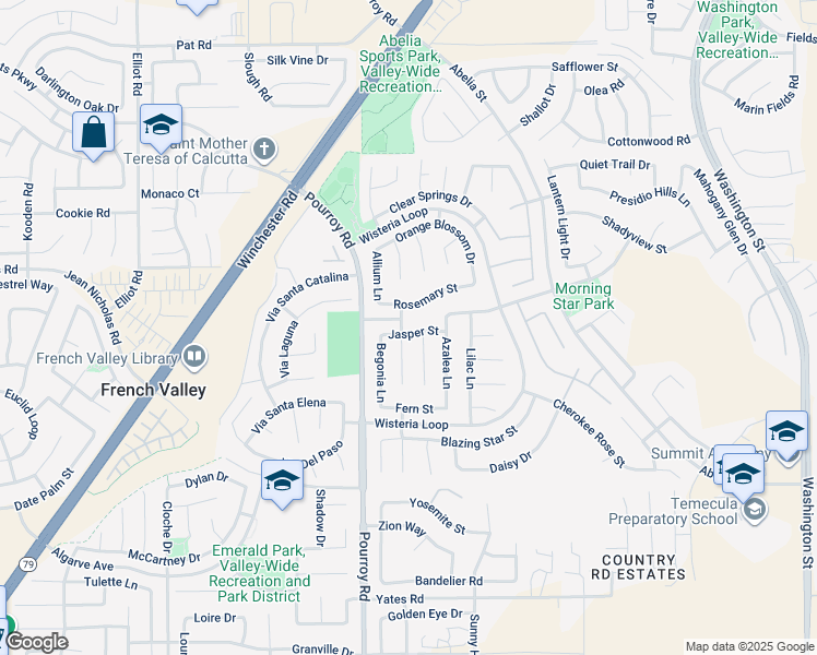 map of restaurants, bars, coffee shops, grocery stores, and more near 35130 Orchid Drive in Winchester