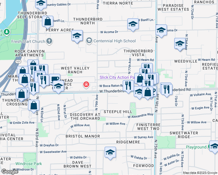 map of restaurants, bars, coffee shops, grocery stores, and more near 7809 West Boca Raton Road in Peoria