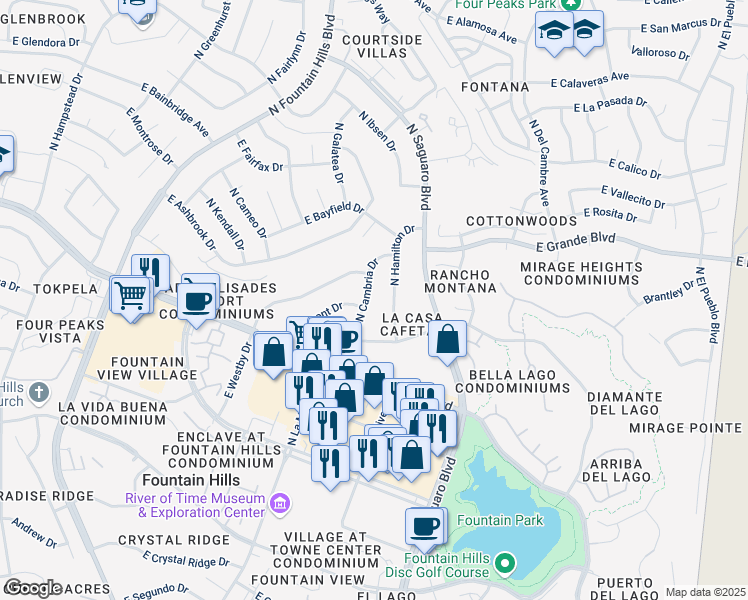 map of restaurants, bars, coffee shops, grocery stores, and more near 208 East Almont Drive in Fountain Hills