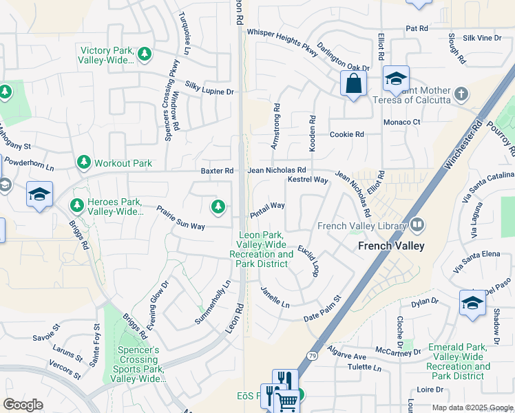 map of restaurants, bars, coffee shops, grocery stores, and more near 35156 Bola Court in Winchester