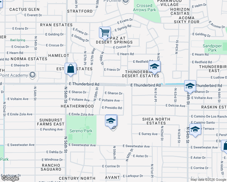 map of restaurants, bars, coffee shops, grocery stores, and more near 5902 East Sharon Drive in Scottsdale