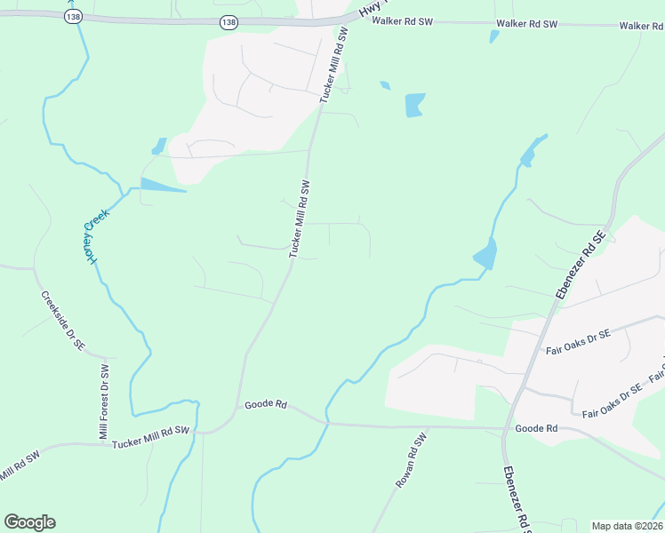 map of restaurants, bars, coffee shops, grocery stores, and more near 2310 Tucker Mill Road Southwest in Conyers