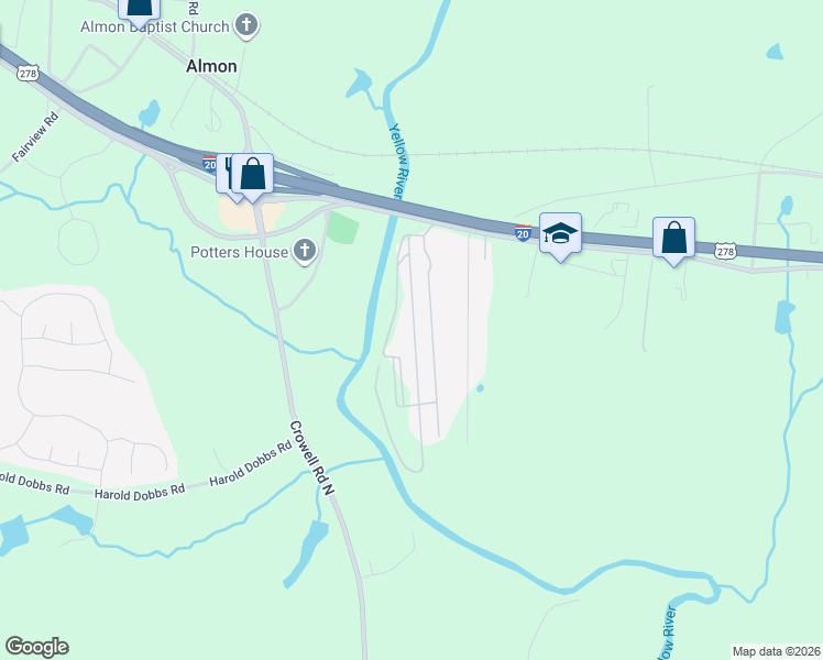 map of restaurants, bars, coffee shops, grocery stores, and more near 100 West Dollar Circle in Covington