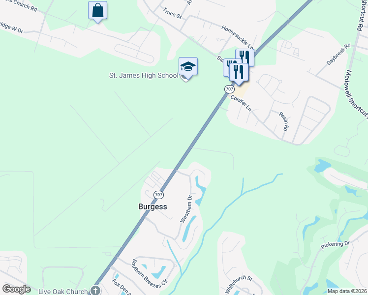 map of restaurants, bars, coffee shops, grocery stores, and more near 11042 South Carolina 707 in Murrells Inlet
