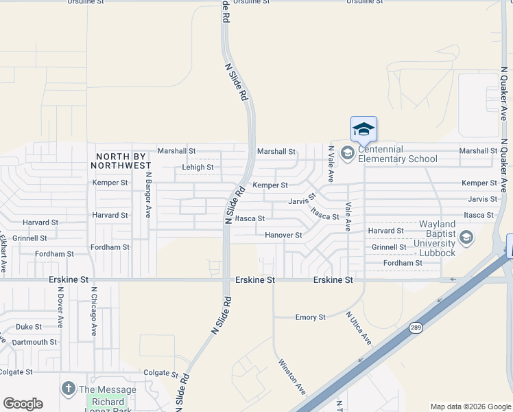 map of restaurants, bars, coffee shops, grocery stores, and more near 5103 Jarvis Street in Lubbock