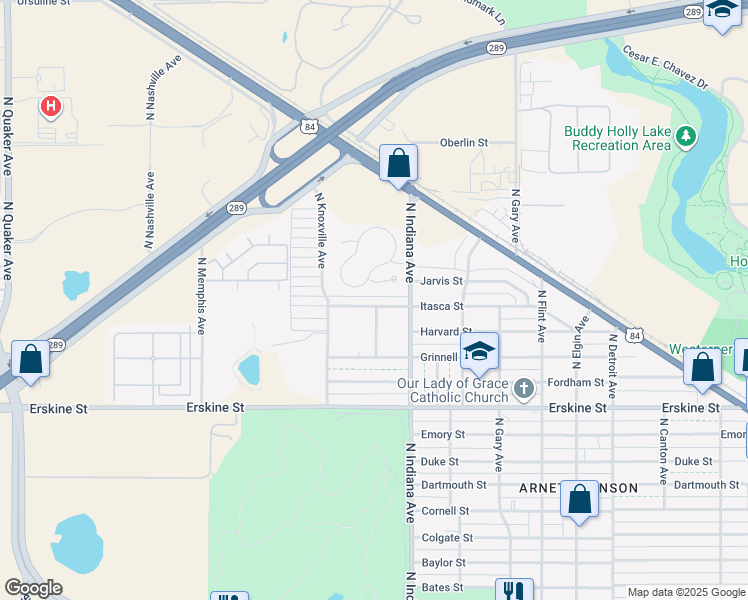 map of restaurants, bars, coffee shops, grocery stores, and more near 3416 Itasca Street in Lubbock