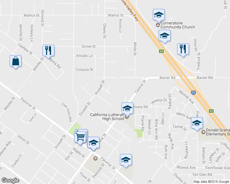 map of restaurants, bars, coffee shops, grocery stores, and more near 21388 Silver Spur Lane in Wildomar