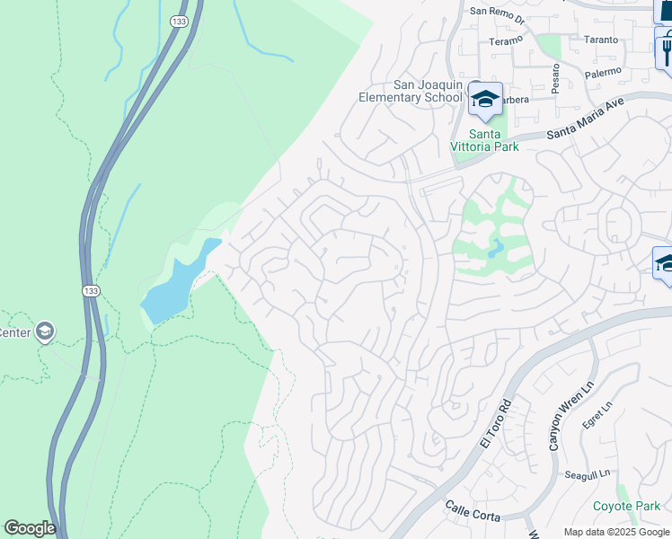 map of restaurants, bars, coffee shops, grocery stores, and more near 3490 Calle Azul in Laguna Woods