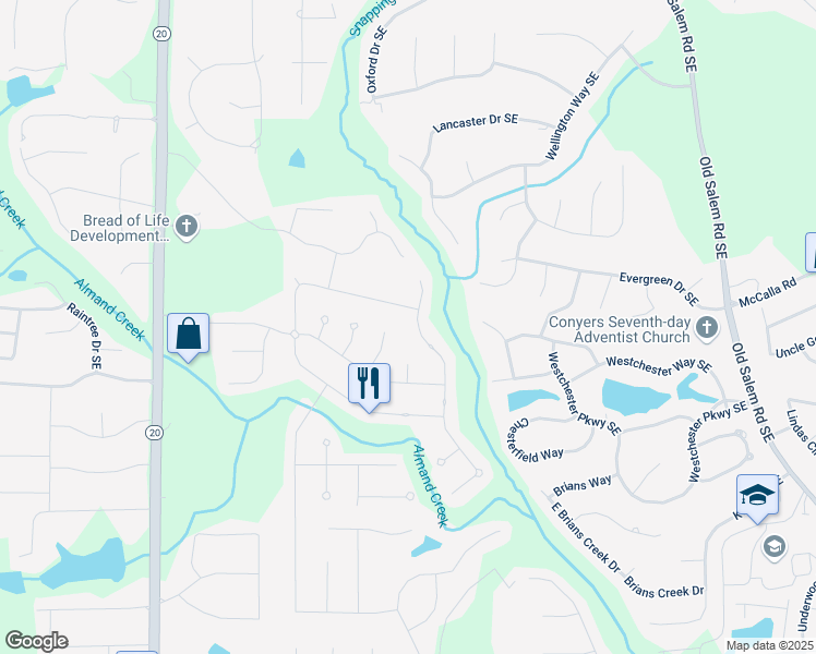 map of restaurants, bars, coffee shops, grocery stores, and more near 1516 Montauk Point in Conyers