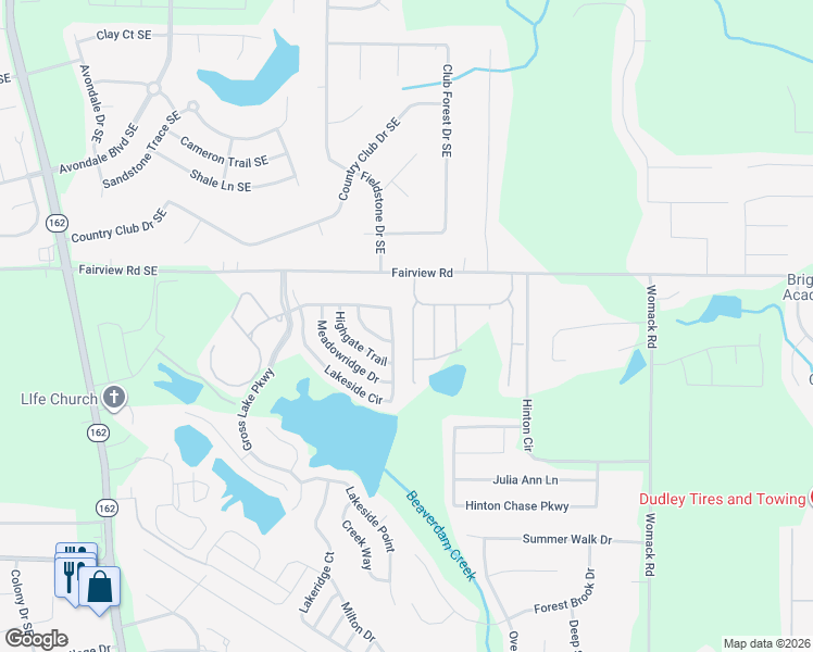 map of restaurants, bars, coffee shops, grocery stores, and more near 90 Fieldview Lane in Covington