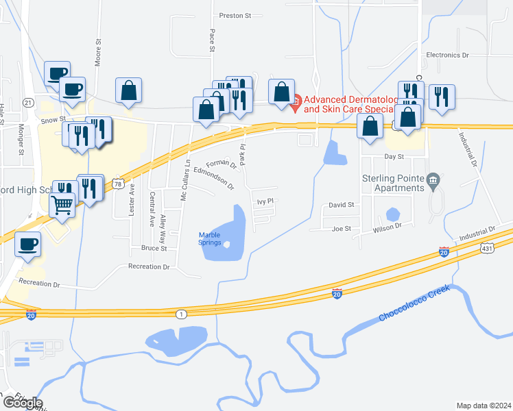 map of restaurants, bars, coffee shops, grocery stores, and more near 256 Ivy Place in Oxford