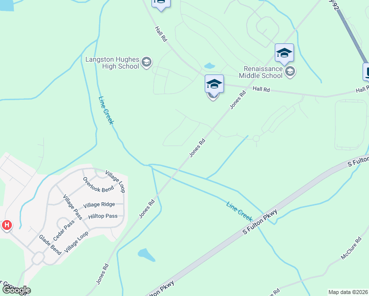 map of restaurants, bars, coffee shops, grocery stores, and more near 6882 Jones Road in Fairburn