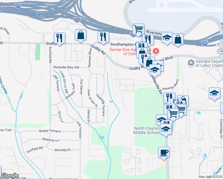 map of restaurants, bars, coffee shops, grocery stores, and more near 5289 Hanover Street in Atlanta