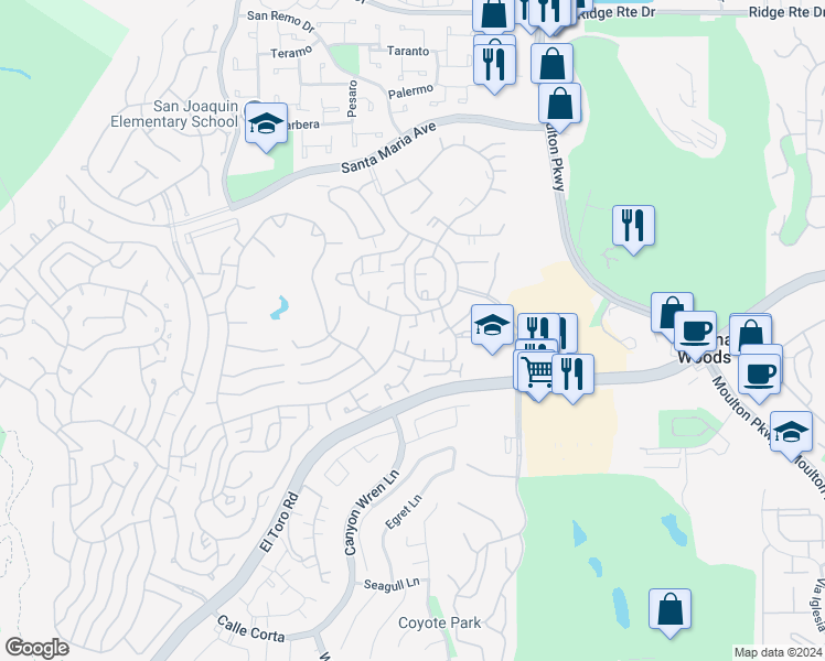 map of restaurants, bars, coffee shops, grocery stores, and more near 3157 Alta Vista in Laguna Woods