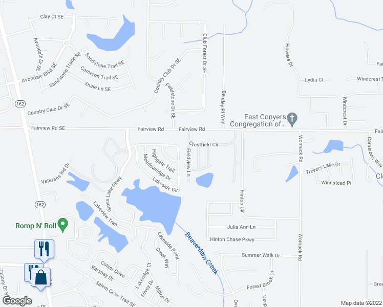 map of restaurants, bars, coffee shops, grocery stores, and more near 95 Fieldview Lane in Covington