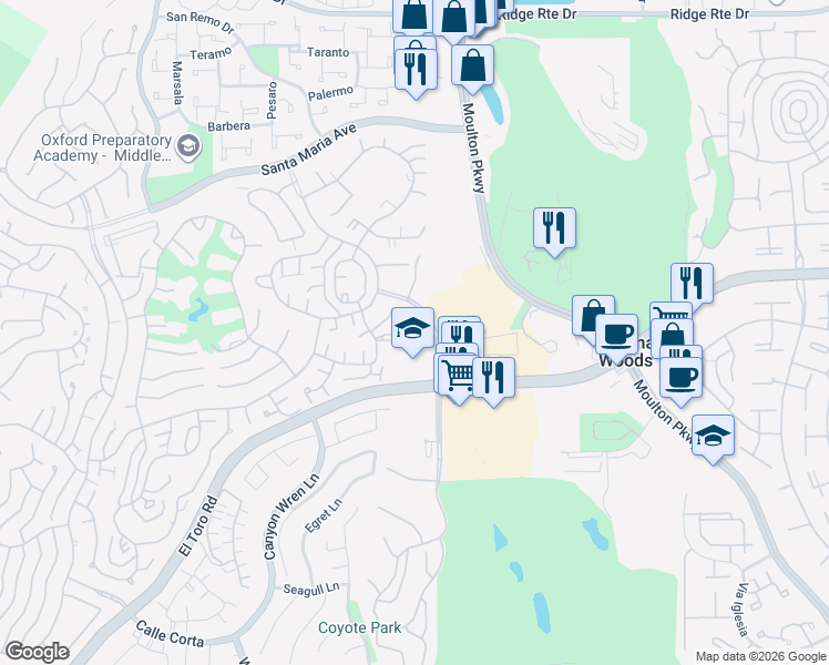 map of restaurants, bars, coffee shops, grocery stores, and more near 3008 Via Buena Vista Road in Laguna Woods