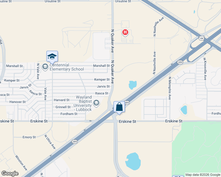 map of restaurants, bars, coffee shops, grocery stores, and more near 4404 Itasca Street in Lubbock