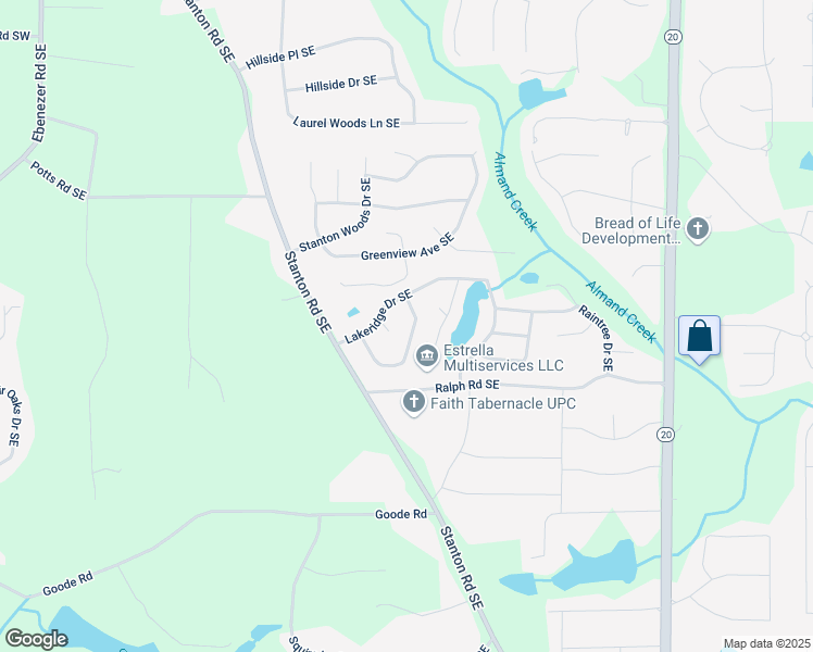 map of restaurants, bars, coffee shops, grocery stores, and more near 620 Lakeridge Circle Southeast in Conyers