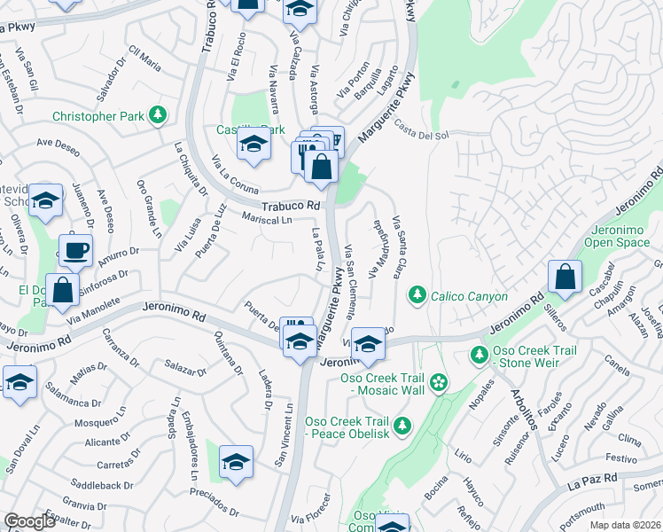 map of restaurants, bars, coffee shops, grocery stores, and more near 27301 Trigo Circle in Mission Viejo