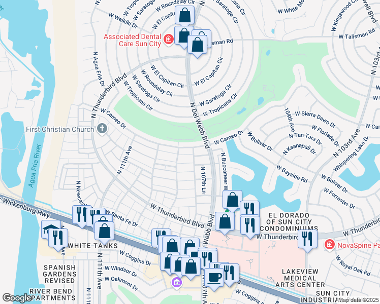 map of restaurants, bars, coffee shops, grocery stores, and more near 13887 North 107th Drive in Sun City