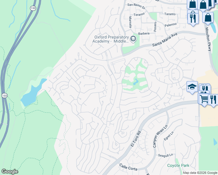 map of restaurants, bars, coffee shops, grocery stores, and more near 3336 Punta Alta in Laguna Woods