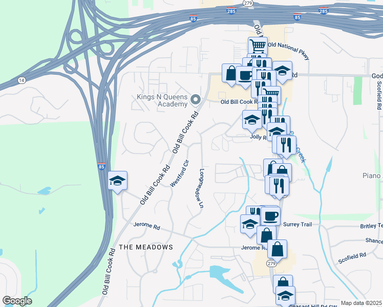 map of restaurants, bars, coffee shops, grocery stores, and more near 5312 Westford Circle in Atlanta