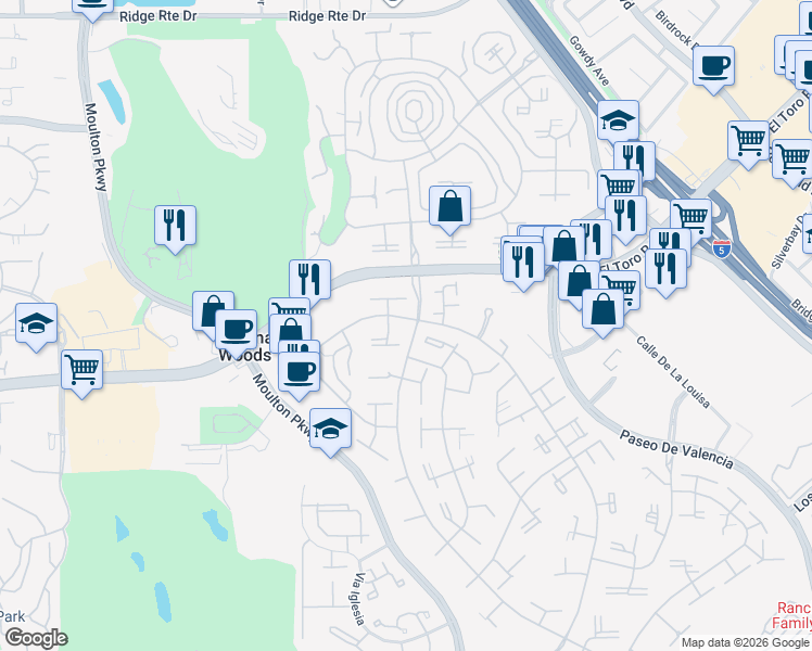 map of restaurants, bars, coffee shops, grocery stores, and more near 262 Calle Aragon in Laguna Woods