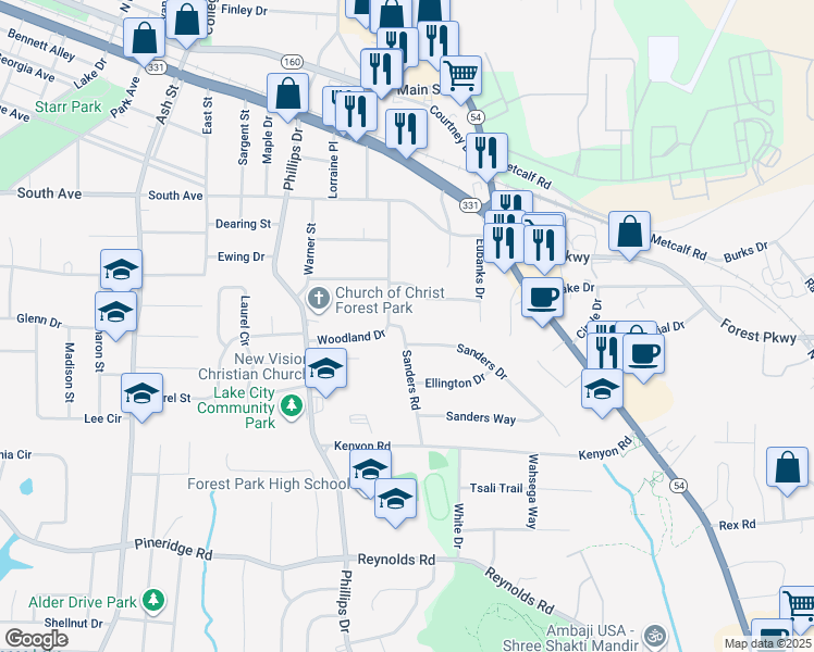 map of restaurants, bars, coffee shops, grocery stores, and more near 5256 Sanders Road in Morrow