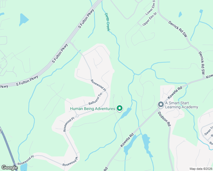 map of restaurants, bars, coffee shops, grocery stores, and more near 5204 Rosewood Place in Fairburn