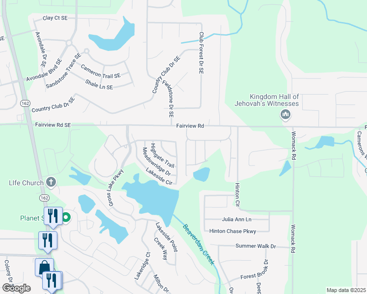map of restaurants, bars, coffee shops, grocery stores, and more near 70 Fieldview Lane in Covington