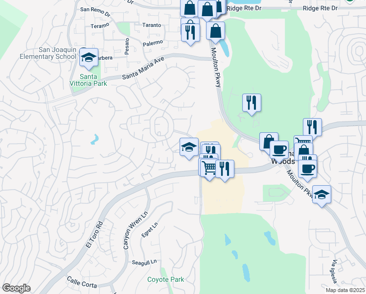 map of restaurants, bars, coffee shops, grocery stores, and more near 3005 Via Buena Vista Road in Laguna Woods