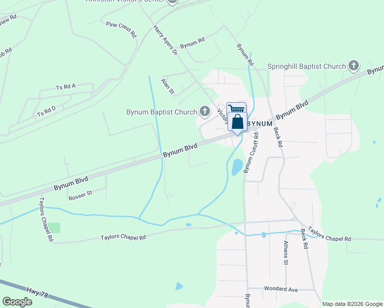 map of restaurants, bars, coffee shops, grocery stores, and more near 195 Willow Lane in Eastaboga