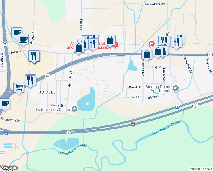 map of restaurants, bars, coffee shops, grocery stores, and more near Ivy Place in Oxford