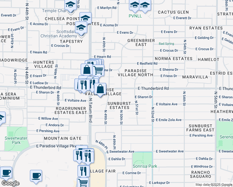 map of restaurants, bars, coffee shops, grocery stores, and more near 13611 North 50th Street in Scottsdale