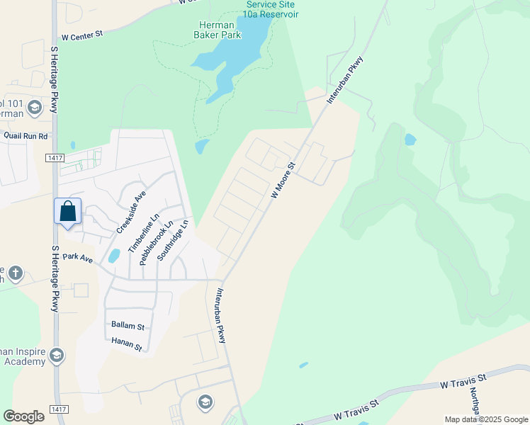 map of restaurants, bars, coffee shops, grocery stores, and more near 2116 West Moore Street in Sherman
