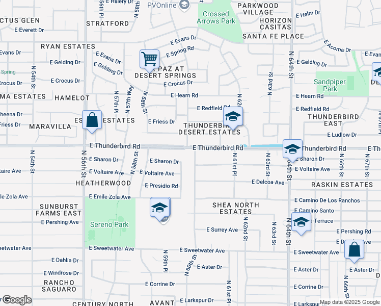 map of restaurants, bars, coffee shops, grocery stores, and more near 6002 East Voltaire Avenue in Scottsdale